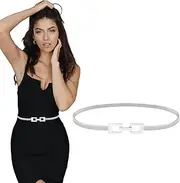 [Amaxiu] Women Skinny Metal Elastic Belt, Ladies Thin Belts Gold Silver Chain Belt Stretch Spring Waist Belt for Dresses Jeans