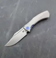 Null Knives Ghoul #328 Belt Satin S90V Blue Ano Handle Titanium Knife Folder