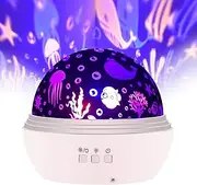[SlowTon] Starry Night Light Projector, LED Lamp Star Moon Projector Rotating Night Light Sleep Soother for Baby Kids Bedroom Decoration Ideal Gift with Ocean Undersea Projection Film 8 Colors Mode