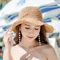 在飛比找樂天市場購物網優惠-韓版時尚新款手工大沿鉤針可折疊草帽女夏天海邊沙灘防曬遮陽帽子