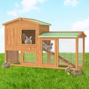 Advwin Rabbit Hutch 148cm x 45cm x 85cm Portable Wooden Chicken Coop Bunny Cage 2 Level Large Pet House Outdoor
