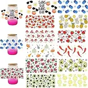 Colourful Uv Dtf Cup Wraps for 16 Oz Cup Tumbles, UV Wraps for Glass Cups, Cup Transfer Wraps, Transfer Stickers for Cups Tumblers, 12 Sheets Gifts Cup Decals for Glass (Fruit)