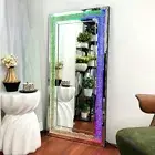120CM Large Crushed Crystal Diamond Mirror with Dual RGB Lights Dimmable Mirrors