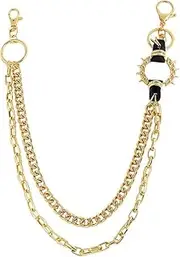 [Generic] Unisex Chains for Pants, Heavy Duty Belt Chains Hip Hop Trousers Jeans Chain with Lobster Clasps for Wallet Keys Gold, 54cm, Alloy, No Gemstone
