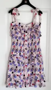 NWT CHANEL 19S MULTICOLOR SILK CC LOGO RUFFLE MINI DRESS 36