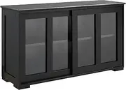 HOMCOM Sideboard Buffet Cabinet, Stackable Credenza, Coffee Bar Cabinet with Sliding Glass Door and Adjustable Shelf, Black