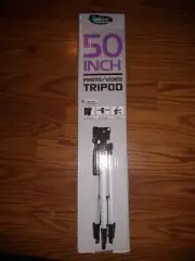 50" photo/video tripod. Easy quick release, 360°swivel range, 90° tilt range.