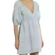 7 For All Mankind Boho Chambray Denim Babydoll Dress Tiered Tie Back M Beach
