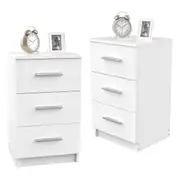 Advwin Set of 2 Bedside Table 3 Drawers Side Table Storage Cabinet 66cm Nightstand White