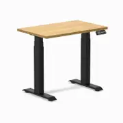 Desky Dual Mini Light Oak Rubberwood Sit to Stand Desk 800x500mm Matte Black Frame