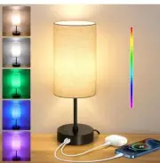 Befurglor Bedside Lamps, Dimmable 3 CCT & RGB 7 Colors Table Lamp with USB