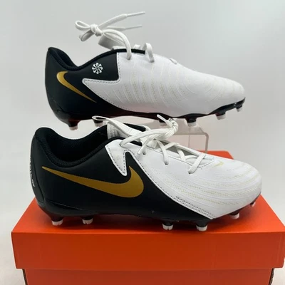 Nike Phantom GX 2 Academy FG/MG Cleats White Gold Black Unisex Kids Size 3.5Y