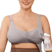 [JOYNCLEON] Wireless Hands-Free Pumping Bra, Adjustable with Extendable Straps and Hook Extender, Comfort Sleep Nursing Bra, Gray, Small