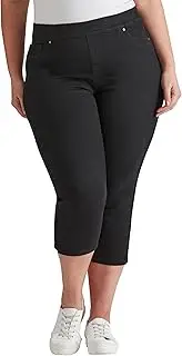 [Autograph] Plus Size - Womens Jeans - Black Cropped - Solid Cotton Pants - Elastane - Pull On - Straight Leg - Fashion Trousers - Casual Work Clothes - 2021990-001