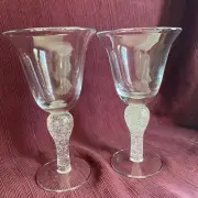 2 Hand Blown Clear Water Or Wine Goblets Bubble Stems