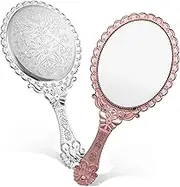 Homoyoyo 2Pcs Vintage Handheld Mirror Elegant Floral Design Hand Makeup Mirror for Women Compact Portable for Travel Daily Use