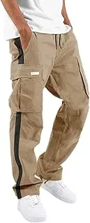 [Generic] Cargo Pants Men Street Leisure Sports Multi Pocket Foot Mouth Cap Rope Waist Lace Up Patchwork Ribbon Standard Woven Cargo Trousers Cute Plush