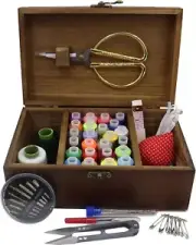 Sewing Kit Box Basket Wooden Hand Home Sewing Repair Tool Kit Universal Sew Kit