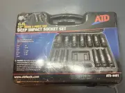 ATD 4401 13 Pc. 1/2" Drive 6 Point SAE Deep Impact Socket Set NIB