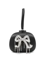 [Self-Portrait] Black Satin Top Handle Clutch Bag