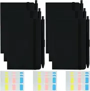 6Pcs A6 Pocket Notebooks, FHDUSRYO Small Hardcover Notebook, 6 Mini Journal Notebook with 6 Pen and 10 Sticky Notes, A6 Notebook Lined Journal Notebook Notepads 160 Pages for Office, Home, School (Black-6)