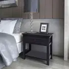 Black Bedside Cabinet Set Of 2 Telephone Lamp Stand Side Table Wooden Nightstand