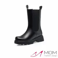 在飛比找momo購物網優惠-【MOM】真皮短靴/真皮時尚復古設計切爾西短靴(黑)
