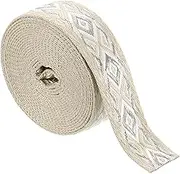 uxcell 5 Yards Cotton Webbing Strap, 1.5-inch(38mm) Jacquard Webbing Ribbon Embroidery Polyester Webbing Straps Purse Strap Belt for Purse Bag Crafts Clothing, White-Silver