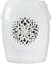 Ceramic Drum Table Decorative Garden stools, Decorative Ceramic Garden Stool, Glazed Hollow Lion's Head Shoe Changing Stool Drum Stool, Suitable for Outdoor Garden,(White)