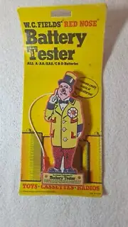 Vintage WC Fields Red Nose Clown Battery Tester Novel Tronics Corp 1974 NIP