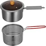 UTHCLO 1Set Stainless Steel Deep Fryer Pot with Frying Basket for Soup and Porridge Ergonomic Design for Easy Use Kitchen