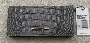 New Brahmin ADY Slim Bifold Leather Wallet FAIREST GREY TETRA Denim Gray NWT