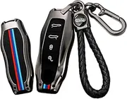 ontto Metal Car Key fob Cover case Fit for Porsche Panamera Spyder Carrera Macan Boxster Cayman Cayenne 911 970 981 991 Keyring Silicone Key Shell Holder Bag Keychain Accessories 4 Button Black