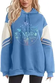 [ACEFAST INC] Women's Cute Graphic Hoodie We're All Mad Here Printed Vacation Magic Hoodie Vintage Magic Long Sleeve Top