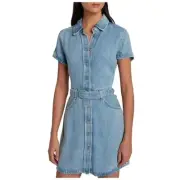 7 FOR ALL MANKIND NEW Denim Lustre Belted Mini Dress Volcano Blue Women's XS