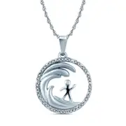 0.1 CT. T.W. Natural Diamond Surfer Circle Pendant in Sterling Silver