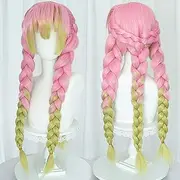 Wig for Kanroji Mitsuri Cosplay for Demon Slayer Green and Pink Anime Cosplay Wigs with Cap