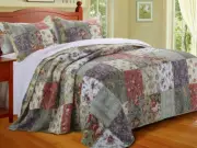BEAUTIFUL EXTRA LARGE XXX-L REAL PATCHWORK PINK ROSE GREEN BLUE BEDSPREAD SET