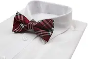 Mens Red Plaid Patterned Bow Tie