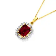 9ct Gold Created Ruby & Diamond Frame Pendant in Red