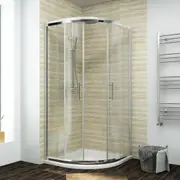 ELEGANT Silver Framed Curved Neo-Round Double Shower Enclosure Round Sliding Door 900x1000mm