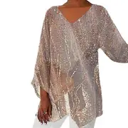 Women Spring Fall Top V Neck Irregular Hem Mid Length Long Sleeve Loose Casual Pullover Flower Print Color Matching Plus Size Lady T-shirt golden 3XL