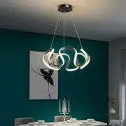 BAMDECOR Modern Pendant Light Chic Circular LED Chandelier Dimmable Irregular Hangning Lighting Adjustable Contemporary Droplight for Living Dining Room Bedroom (Black)