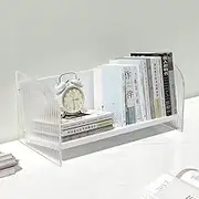 Hbluefat Acrylic Desktop Bookshelf Organizer, Small Wood Desk Bookcase, Multipurpose Tabletop Storage Shelf Rack for Home Office (White)