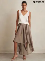 Reiss Mink Neutral Lucie Petite Sheer-Overlay High-Low Shorts (F64576) | $310