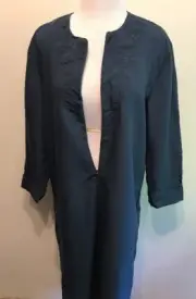 HSN Concierge Collection Soft & Cozy Zip Front Robe Navy Blue -M/L - NWT