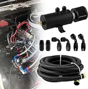 RYANSTAR RACING 10AN 750ML Baffled Oil Catch Can with Drain Valve & 10FT Nylon Braided 10AN 5/8'' Fuel Line compatible with Kit - CPE Oil Hose Bundle