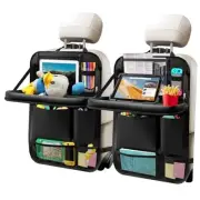 2Pack Car Backseat Organizer with Foldable Table Tray,6 Storage Pockets Black