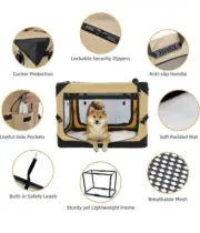 42 Inch Collapsible Dog Crate for Large Dogs, 4-Door Foldable Soft Dog Kennel