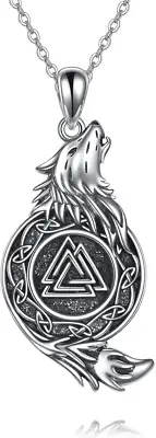 Howling Wolf Necklace 925 Sterling Silver Viking Nordic Pendant Gifts Men Women